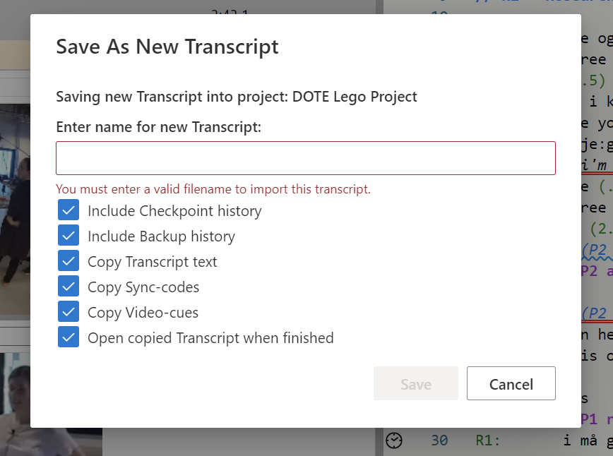 Save As New Transcript